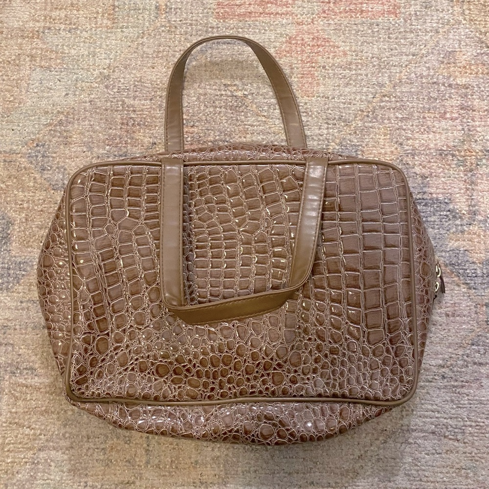LANCÔME Large Faux Patent Animal Skin Cosmetic/Accessories Bag